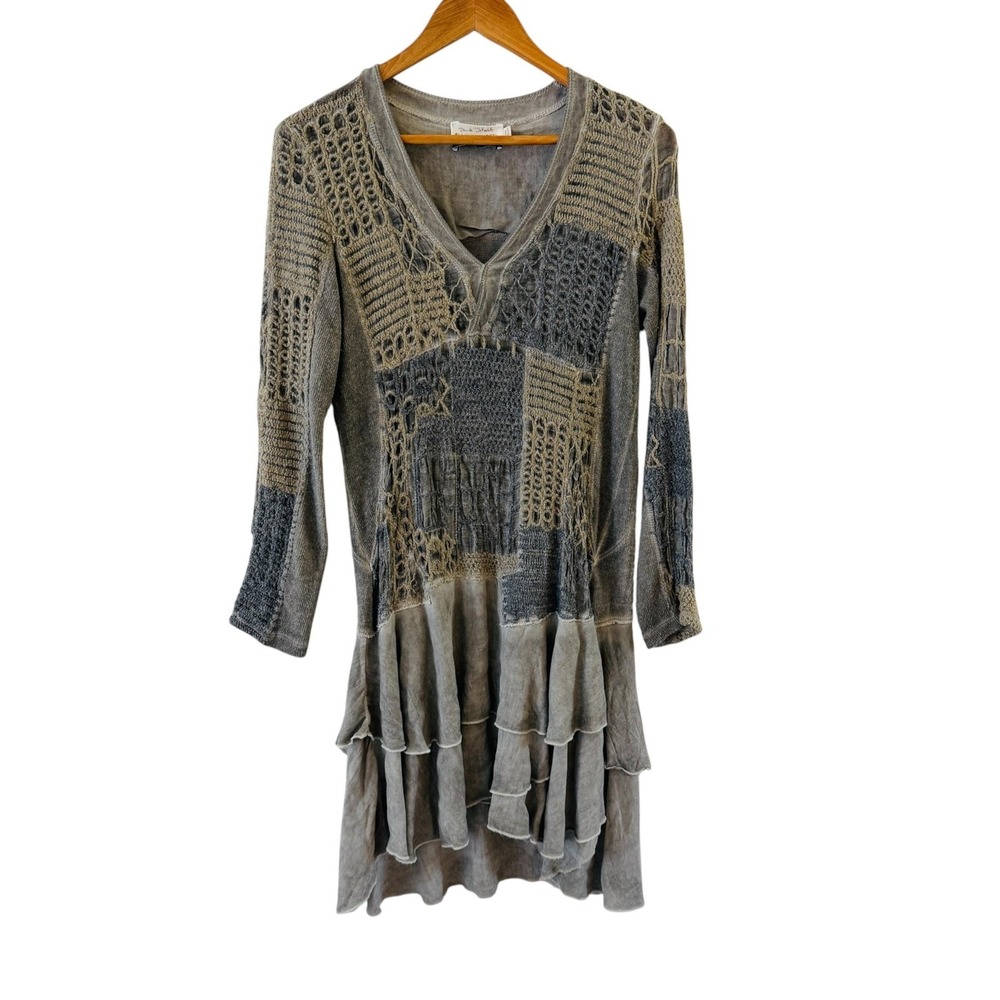 Elisa Cavaletti Patchwork Tunic Dress Womens S Gray Crochet Boho Granola Italy